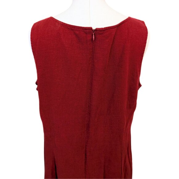 Vintage 90s Reitmans Linen Blend Shift Dress Red Long Sleeveless Classic Size 15 - Picture 6 of 12